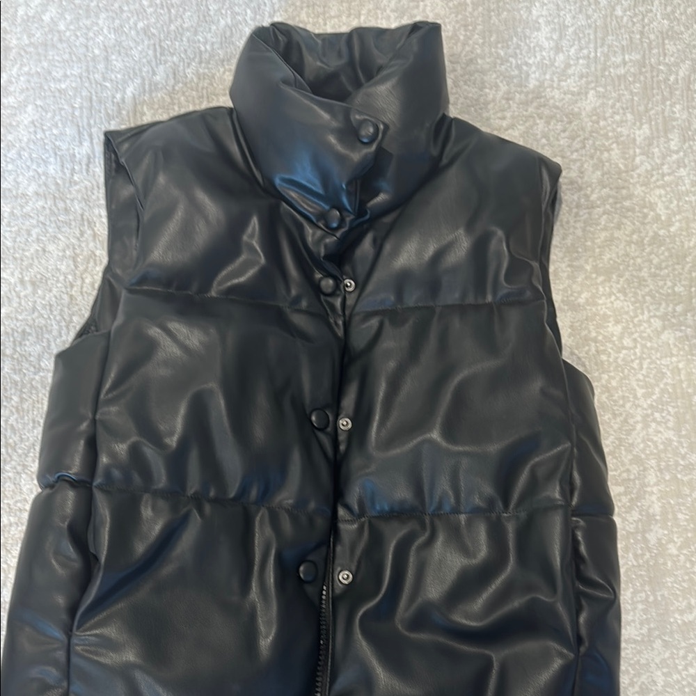 Zara Faux Leather Black Puffer Vest